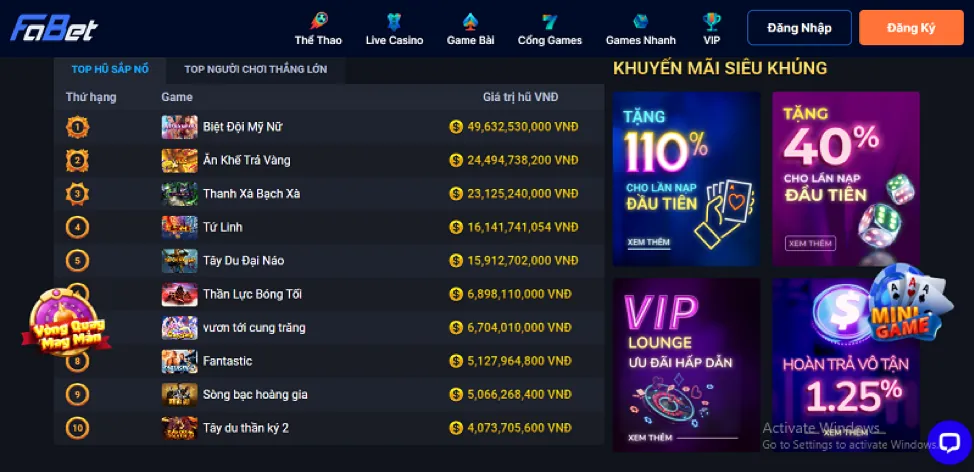 Tỷ lệ thắng cao và Jackpot khủng